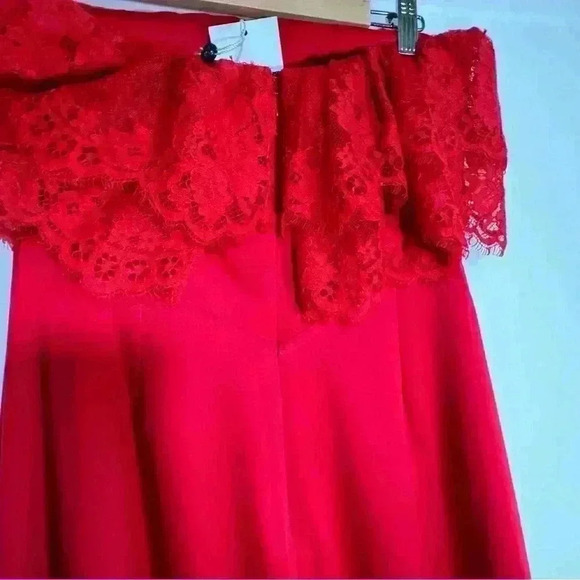 Lovers + Friends Sylvia Red Maxi Whimsigoth Lace Ruffle Satin Slit Dress Size S - Picture 10 of 16